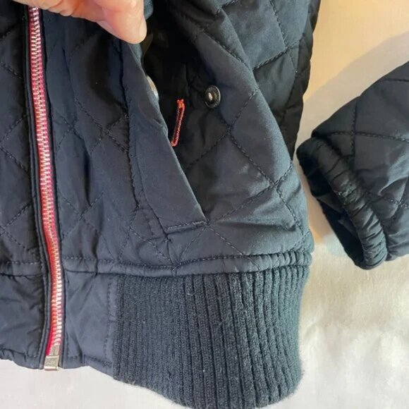 Abercrombie Girls XL Black Hooded Puffer Jacket Pink Trim Quilted - Picture 5 of 11